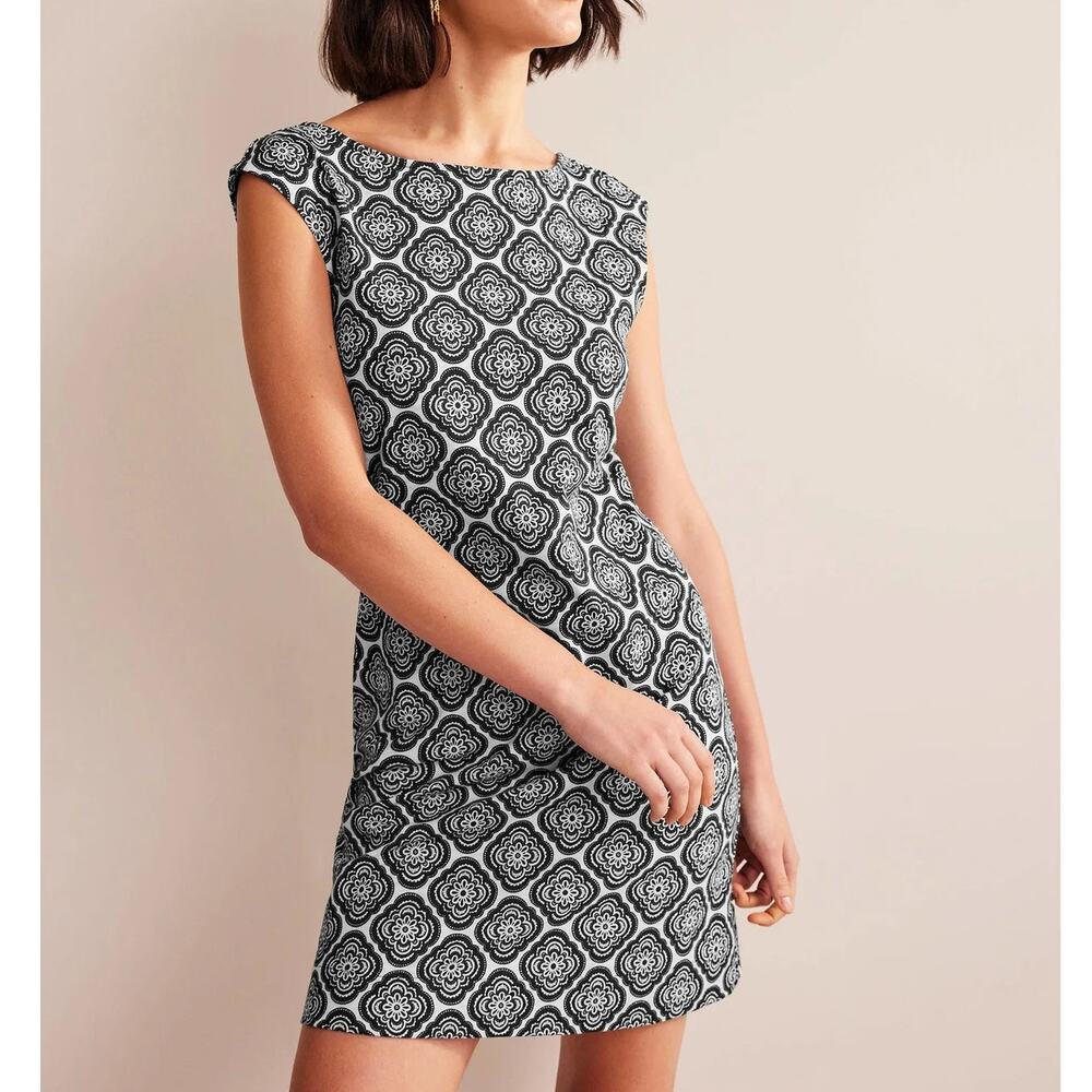 Boden Black and White Patterned Mini Dress